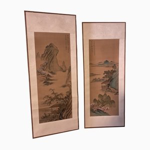 Late 19th Century Scrolls on Rice Paper, Set of 2