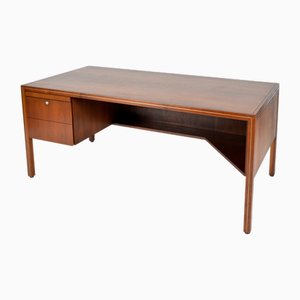 Mid-Century Walnut Brass Freestanding Writing Desk by InterRoyal Corp Canada, 1960s