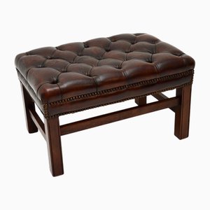 Taburete Chippendale antiguo de cuero, 1920