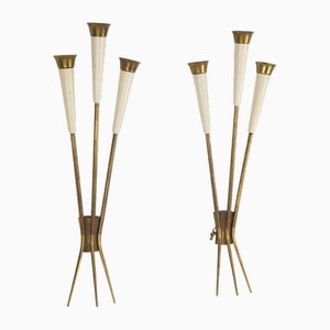 Mid-Century Large Brass Sconces Attributable to Stilnovo, Italy, 1950s, Set of 2