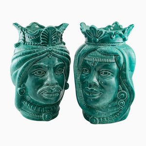 Vases en Majolique Verte, Set de 2