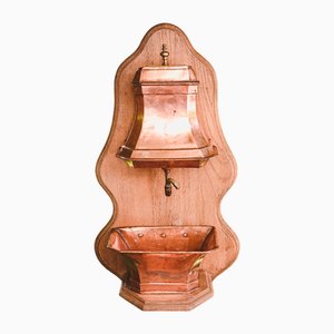 Antique French Copper and Brass Garden Sink with Wooden Base