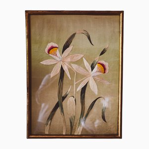 Framed Silk Embroidery on Sage Green Silk