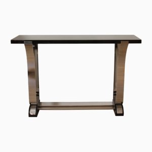 Art Deco Style Console Table in Black Lacquer on Wood and Polished Stainless Steel from COLONEUM
