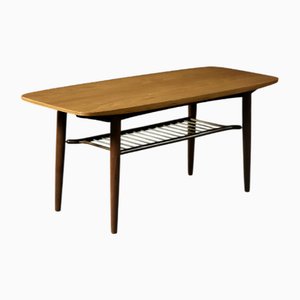 Tavolino da caffè basso Mid-Century moderno Hyggebord 55 in teak con ripiano di Gorm Møbler, Danimarca, 1956