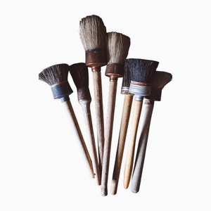 Set of Antique French Lime Brushes, Set of 7
