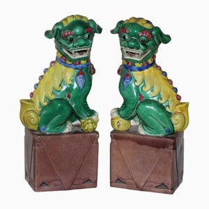 Artista, Foo Dogs giallo e verde, Cina, anni '30, ceramica, set di 2