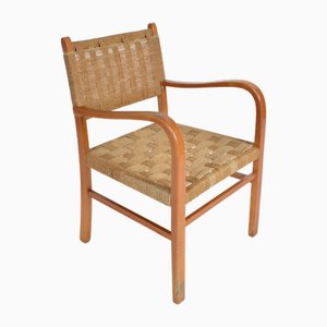 Mid-Century Swedish Beech and Rope Cord Armchair by Axel Larsson for Bodafors, 1930s