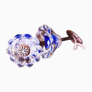 Vintage Blue Glass Doorknobs, Set of 2