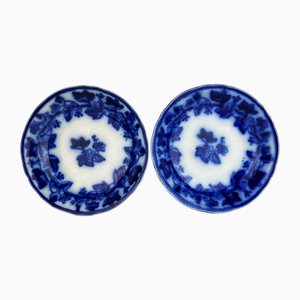 Antique Flow Blue Transferware Side Plates, Set of 2