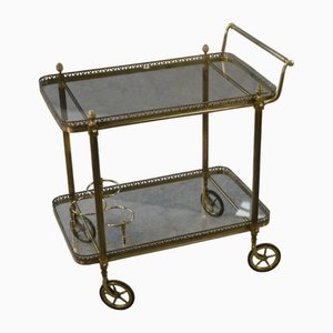 Carrello neoclassico in ottone e vetro di Maison Jansen, anni '60