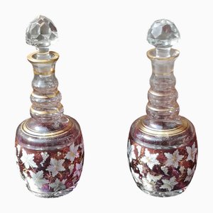 Karaffen aus Kristallglas in Lila und Gold, 2er Set
