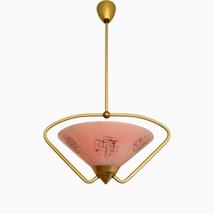 Vintage Art Deco Salmon Pink Glass Pendant, 1940s