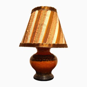 Vintage German Table Lamp with Orange-Brown Ceramic Base and Handmade Fabric Shade by Lamplove, 1970s