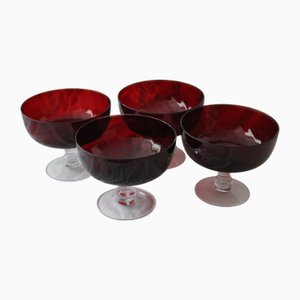 Ruby Red Footed Bowls, Set of 4