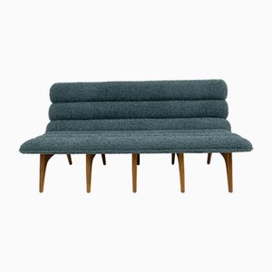Modern Italin Bouclè and Walnut Sofa in the style of Adrian Pearsall