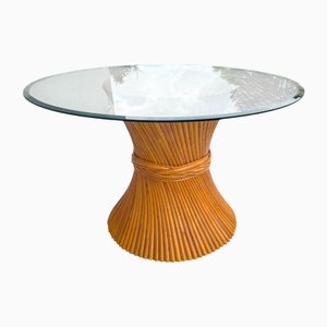 Bamboo Sheaf of Wheat and Glass Dining Table from McGuire, 1970s