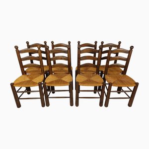 Chaises Bowling Vintage en Paille, 1950s, Set de 8