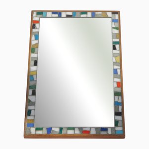 Vintage Dutch Wooden Mirror with Mosaic Tiles