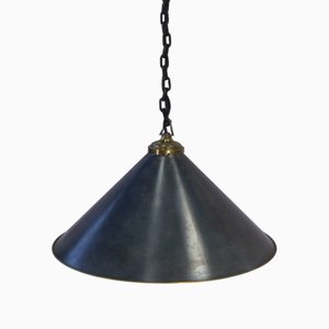 Lampada a sospensione industriale in ottone galvanizzato, anni '40