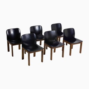 Black Leather Dining Chairs attributed to Afra & Tobia Scarpa, 1970s, Set of 6