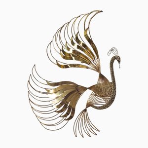 Peacock Wall Sculpture in Brass by Curtis Jere, 1980s