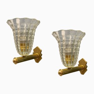 Apliques de pared de latón y cristal de Murano, años 80. Juego de 2