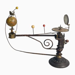 Antikes italienisches mechanisches Tellur aus Messing & Gusseisen, Mitte 1800