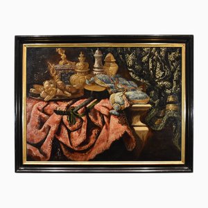 Antonio Tibaldi, Stillleben mit Teppich, 1660, Öl auf Leinwand, Gerahmt