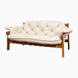Canapé Senator Style Mid-Century Capitonné en Cuir Blanc, Hongrie, 1986