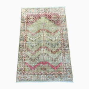 Vintage Turkish Handknotted Olive Wool Rug