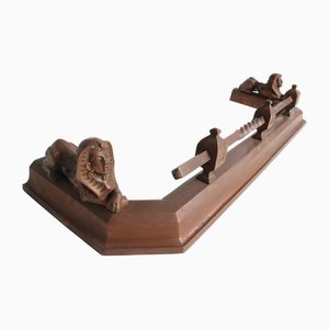 Mid-Century Egyptian Revival Fireplace Fender with Reclining Sphinxes and Turned Rod Detailing