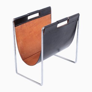 Chrome Steel and Black Leather Magazine Rack from Brabantia, 1960s