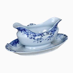 Antique Mimosa Sauceboat in Earthenware from U&C Sarreguemines