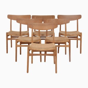 CH23 Chairs in Oak and Wicker by Carl Hansen from Carl Hansen & Søn, 1950s, Set of 6