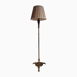 Mid-Century German Floor Lamp with Brass Base and Handmade Fabric Shade from Lamplove, 1950s