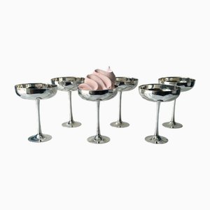 Italienische Versilberte Champagner Coupés mit Vergoldetem Interieur, 1980er, 6 . Set