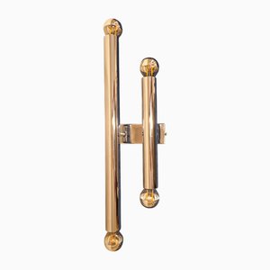 Lámpara de pared italiana minimalista vintage con estructura de metal cromado atribuida a Gaetano Sciolari, años 70