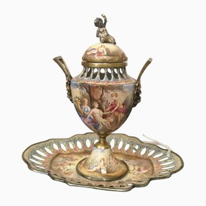 Quemador de perfume vienés de esmalte y plata esterlina, Austria, década de 1890