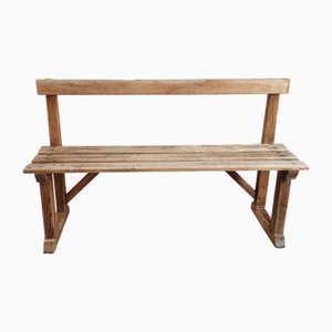 Vintage French Oak Bench with Backrest, 1950s