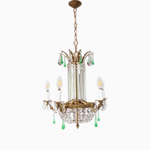 Lustre Vintage en Bronze avec Cristaux, France, 1940s