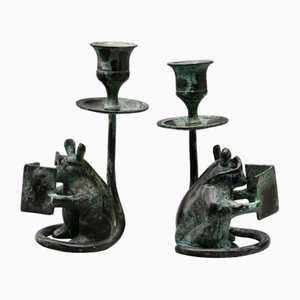 Victorian Bronze Mice Candlesticks, 19th Century, Set of 2