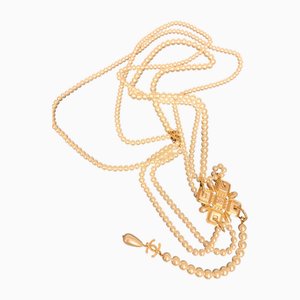 White and Gold Chanel Necklace Pendant by Chanel
