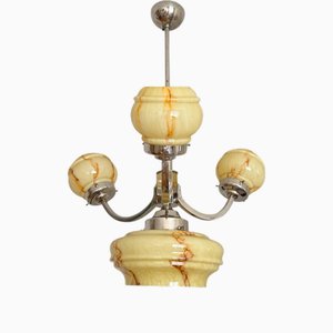 Vintage Three-Armed Nickel Plated Chandelier, 1920s