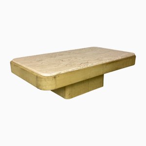 Mesa de centro DS 84 brutalista suiza de cuero y travertino de de Sede, años 70