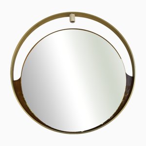 Italienischer Spiegel aus Messing & Rauchglas, 1970er
