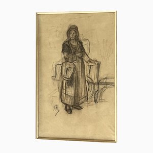 Félicien Rops, Figur, Signierte Originalzeichnung