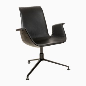 FK Black Leather Armchair in Black Shell with Swivel Function from Walter Knoll / Wilhelm Knoll