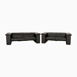 6800 Leather Three-Seater and Two-Seater Black Sofa, Set of 2