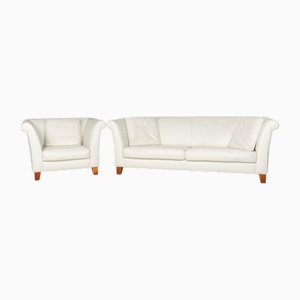 Ritz Leather Three-Seater and Armchair in Cream White Sofa from Machalke, Set of 2